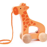 Hape Giraffe Wooden Push and Pull Toddler Toy, L: 5.3, W: 2.4, H: 5.9 inch, Orange