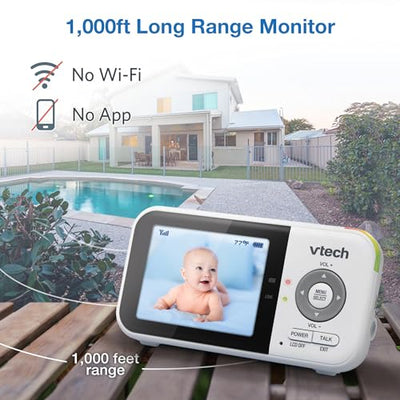 VTech VM819 Baby Monitor with Camera and Audio, 2.8” Screen Portable Baby Camera, Night Vision, 2-Way Audio, Temperature Sensor and Lullabies, Secure Transmission No WiFi, Ideal for Baby/Elderly/Pet