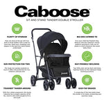Joovy Caboose Sit and Stand Double Stroller with Rear Bench and Standing Platform, 3-Way Reclining Seats, Optional Rear Seat, and Universal Car Seat Adapter (Black)