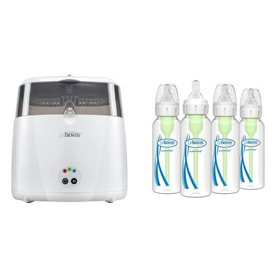Dr. Brown's bottle sterilizer and bottles on a white background