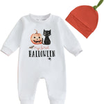Ledy Champswiin 2Pcs Neutral Outfits Newborn Baby Boy Girl Pumpkin Romper Jumpsuit My 1st Halloween Clothes with Hat