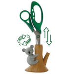 Amazeko Scissors with Animated Koala Holder, 8.5” Stainless Steel Blades, Comfortable Soft Air Grip Handles, Fun Animal Desk Decor with Non-Slip Weighted Tree Base