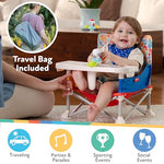 Nuby Easy Go Pop-Up Booster Seat with Removable Tray - 6+ Months - Portable Booster Seat for Floor for Indoor/Outdoor Use - 3-Point Safety Adjustable Straps - Includes Travel Bag - Stripes