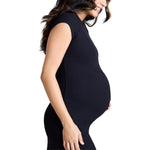 Motherhood Maternity Women's Raglan Sleeve Rib Knit Midi Pregnancy Bodycon Dress, Black, Medium