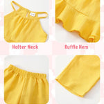 Toddler Clothes 2t 3t Girl Summer Clothes Kids Cute Yellow Halter Crop Tops High Waist Pants Toddler Girl Summer Outfit Children Matching Clothing Set