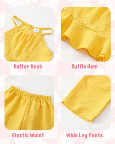 Toddler Clothes 2t 3t Girl Summer Clothes Kids Cute Yellow Halter Crop Tops High Waist Pants Toddler Girl Summer Outfit Children Matching Clothing Set