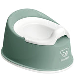 Green and white baby potty with 'BabyBjörn' branding on a white background