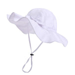 Baby Girl Sun Hat with UPF 50+ Outdoor Adjustable Beach Hat with Wide Brim Bucket Hats (12-24 Months,White)