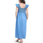 Motherhood Maternity Sleeveless Ruffle Shoulder Smocked Maxi Pregnancy Dress, Chambray, Medium