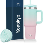 30 oz Tumbler with Handle and 2 Straws,2 in 1 Lid Insulated Water Bottle Stainless Steel Travel Coffee Mug,Blue Haze