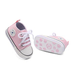 KKIIDDSS Unisex Baby Girls Boys Canvas High-top Shoes, Newborn Infant Anti-Slip Soft Sole Frist Walking Breathable Sneakers2 (A01/Little Pink Rubber Sole,6-12 Months)