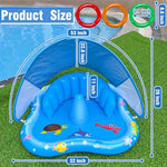 iGeeKid Baby Play Mat with Sprinkler, Inflatable Baby Pool Float with Canopy Backrest & Stackable Rings Water Sprinkler for Kids, Outdoor Water Play Toys for Toddlers Backyard Swimming Water Games