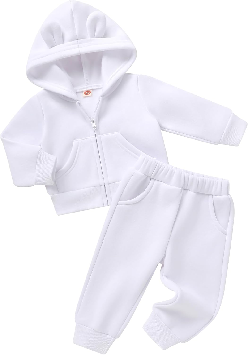 Happy Town Baby Clothes for Girls Boys Clothes Solid Color Zipper Hoodie and Pants Set Infant Fall Winter Outfits