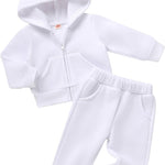 Happy Town Baby Clothes for Girls Boys Clothes Solid Color Zipper Hoodie and Pants Set Infant Fall Winter Outfits
