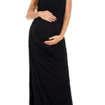 Smallshow Women's Split Long Maternity Dress Sleeveness Ruched Pregnancy Clothes Small Black