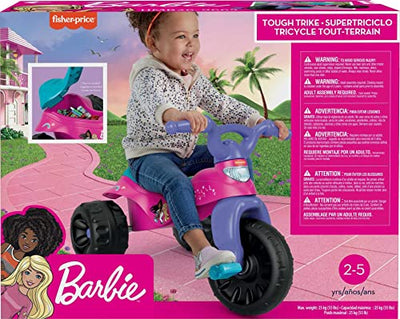 Fisher-Price Toddler Tricycle Barbie Tough Trike, Toy Bike with Handlebar Grips & Storage for Outdoor Play Kids Ages 2+ Years