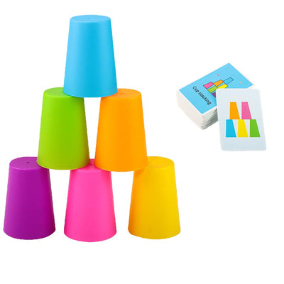 Vinciph Interactive Color Stacking Cup Game Set - Cognitive Training & Family Interactive Activity with 6 Cups & 54 Challenge Cards (Family Edition D)