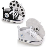 KKIIDDSS Unisex Baby Girls Boys Canvas High-top Shoes, Newborn Infant Anti-Slip Soft Sole Frist Walking Breathable Sneakers (A04/2 Pairs/Black+White,12-18 Months)