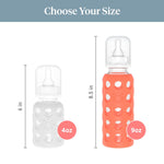 Lifefactory 9-Ounce Glass Baby Bottle with Stage 2 Nipple and Protective Silicone Sleeve Papaya (LF110019C4)