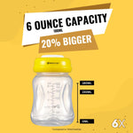 Breastmilk Bottles 6pc Set with Leak Proof Lids by Max Strength Pro, 6.oz 180ml Reusable Wide Neck Bottles Best for Breast Milk Collection & Storage Solution, BPA Free, Fits Spectra & Avent Models