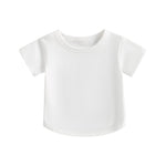 JLKGICF Unisex Baby Crew Neck T-Shirts Boy Girl Basic Short Sleeve Solid Color Cotton Tees Top Blouse Toddler Casual Shirts (Beige White,12-18 Months)