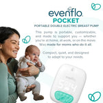 Evenflo Pocket Portable Double Electric Breast Pump, White, 20 Pumping Sessions per Charge, 9 Suction Settings, 3 Memory Presets