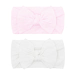 Baby Bling Bows - Newborn to Little Baby Girl Bows, 2 Pack Nylon Super Soft Stretchy Knot Toddler Headbands, Perfect Hair Accessories Head Bands for Infant Kids(Pink & White)