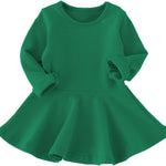 Toddler Baby Girls Long Sleeve Cotton Dress Solid Ruffle Tops