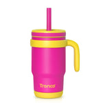 Tronco 14 oz Kids Insulated Tumbler with Handle & Spill Resistant Flexible Straw, BPA-Free Stainless Steel Toddler Cups with Lids, Splash-Proof Kid Drinking Cup Travel Mugs, Easy to Clean