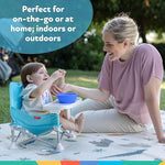 Nuby Easy Go Pop-Up Booster Seat with Removable Tray - 6+ Months - Portable Booster Seat for Floor for Indoor/Outdoor Use - 3-Point Safety Adjustable Straps - Includes Travel Bag - Stripes