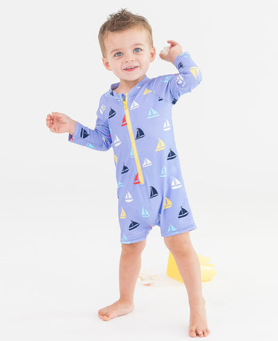 RUGGEDBUTTS Down by The Bay Long Sleeve One Piece Rash Guard - 3-6m