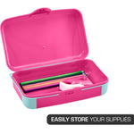 LockerMate by Bostitch Hard Pencil Case, Durable Plastic Pencil Box, Kid-Friendly Design, Pink & Blue