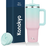 30 oz Tumbler with Handle and 2 Straws,2 in 1 Lid Insulated Water Bottle Stainless Steel Travel Coffee Mug,Blue Haze