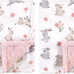 Hudson Baby Unisex Baby Plush Mink and Sherpa Blanket, Pink Floral, One Size
