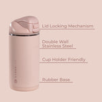 HydroJug Ease2o 14oz Kids Insulated Stainless Steel Water Bottle, Dual Straw & Chug Lid, Leak-Resistant Locking Lid, Vented Cap, Cup Holder Friendly, BPA-Free – Dusty Rose