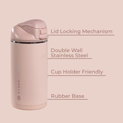 HydroJug Ease2o 14oz Kids Insulated Stainless Steel Water Bottle, Dual Straw & Chug Lid, Leak-Resistant Locking Lid, Vented Cap, Cup Holder Friendly, BPA-Free – Dusty Rose