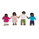 PlanToys® Wooden Dollhouse Family Set – Dark Skin Tone | 4 Poseable 1:12 Scale Doll House People | Montessori Pretend Play Figurines | Eco-Friendly Sustainable Wooden Toy for Kids