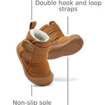DUONITITI Toddler Snow Boots Double Strap Winter Warm Shoes Baby Faux Fur Lining Soft Fleece Booties with Non-Slip Sole(Brown,12-15 Months)