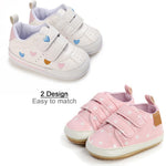Clowora Baby Boys Girls Shoes Non-Slip Rubber Sole Sneakers Infant First Walking Toddler Crib Shoes Newborn Loafers Flats. (11/2 Pairs_Multi Color+Pink Heart,12-18 Months)