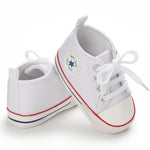 KKIIDDSS Unisex Baby Girls Boys Canvas High-top Shoes, Newborn Infant Anti-Slip Soft Sole Frist Walking Sneakers (A01/White_red,0-6 Months