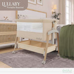 Evolur Lullaby Portable Bassinet with Wheels, Adjustable Bedside Sleeper, Breathable Mesh Sides, Large Storage Basket, Easy Fold, and Travel Bag Included, Perfect for Newborns & Infants - Biege