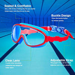 KAILIMENG 2 Pack Kids Swim Goggles, Clear Wide View No-Leak Anti-Fog UV Protection Swimming Glasses with Nose Clip Earplugs for Toddlers Youth Child 3-15 Years Old (Red Blue & Green, 2 Pack)