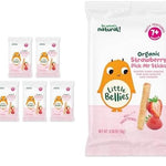 Two packages of Little Bellies Organic Strawberry Pick-Me Sticks with smaller packages in the background.