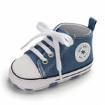 KKIIDDSS Unisex Baby Girls Boys Canvas High-top Shoes, Newborn Infant Anti-Slip Soft Sole Frist Walking Sneakers (A02/Little Blue,0-6 Months)