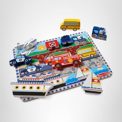 Melissa & Doug Vehicles Wooden Chunky Puzzle (9 pcs), Educational Screen Free Activity for Toddler, Preschoolers And Kids Ages 2+- FSC Certified
