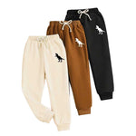 Nivne Tco Toddler Boys Jogger Sweatpants Kids Active Pants with Dinosaur Pattern & Decorative Bow 3 Pack Athletic Pants Set (US, Age, 3 Years, Khaki Beige+Brown+Black)