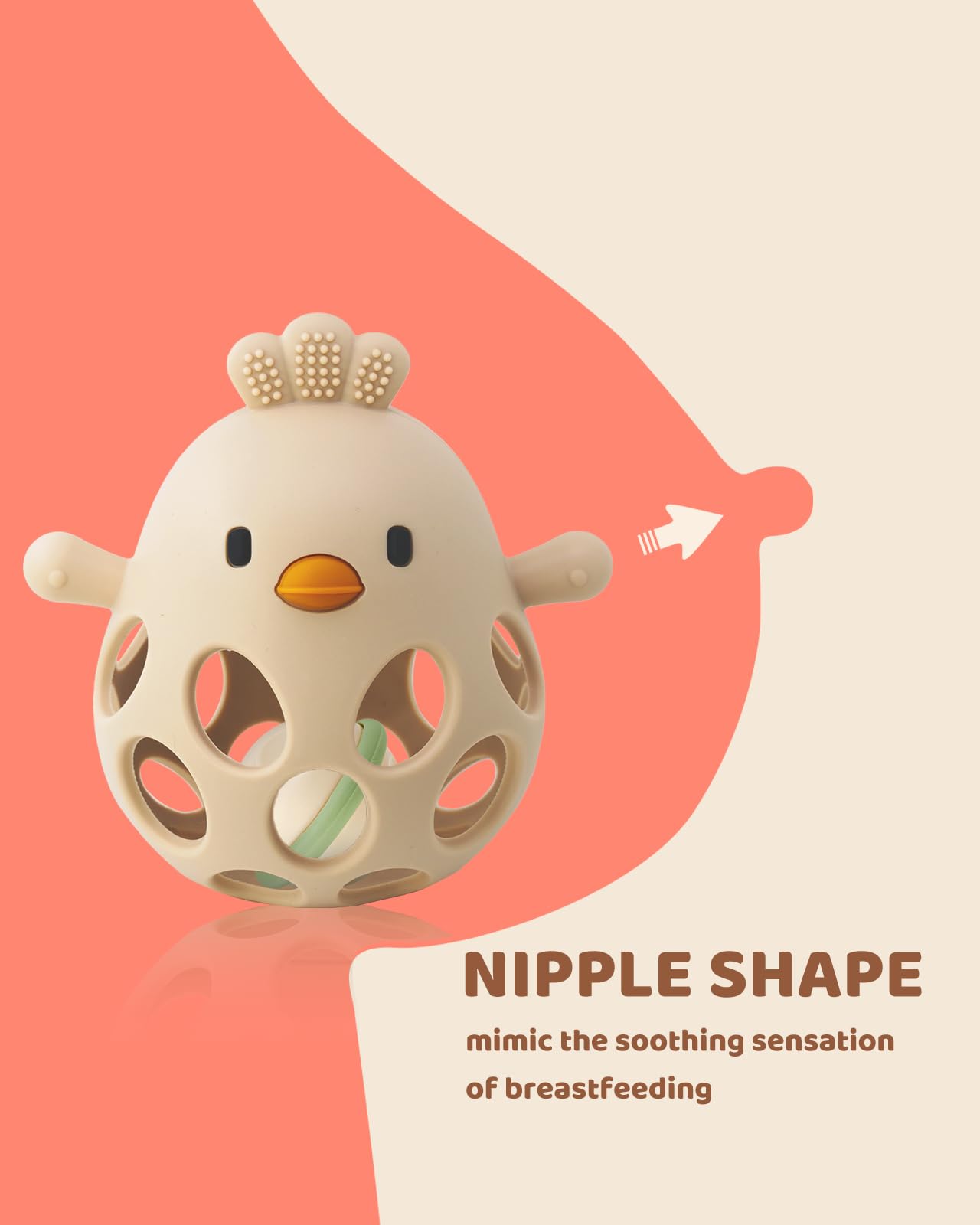 ChooKaChoo 2-in-1 Baby Teething Rattle Toy, Sensory Grasping Teether for Infants 3-12 Months, 100% Food-Grade Silicone, Easy to Hold, Soothing & Developmental, BPA Free