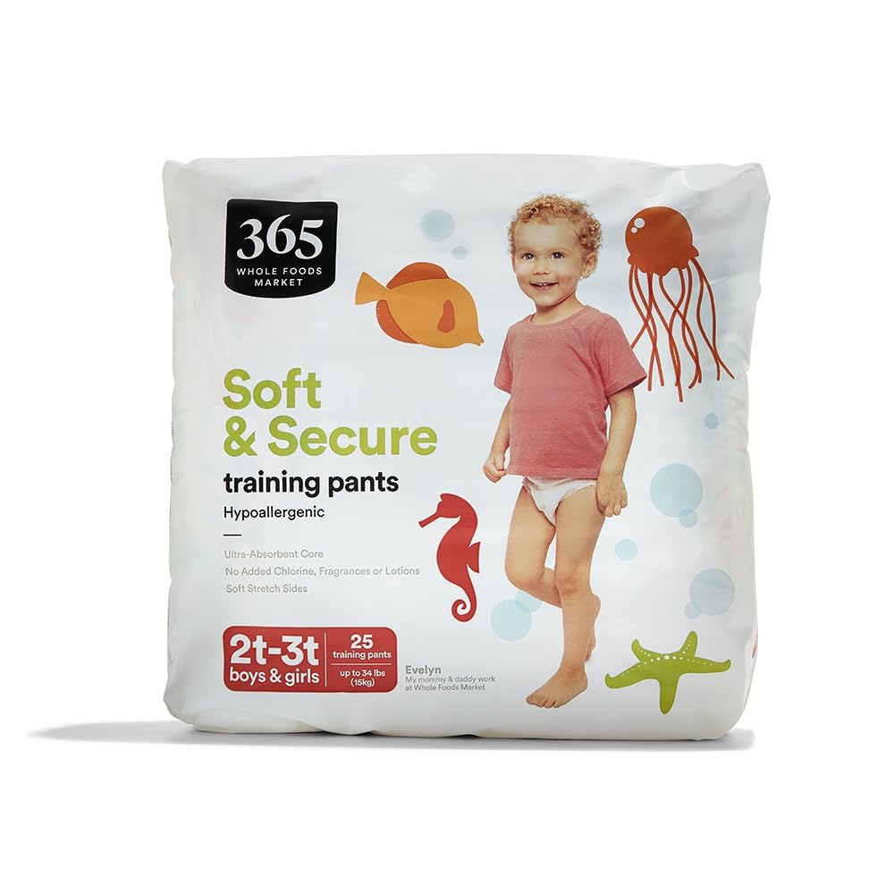 365 by Whole Foods Market, Soft & Secure 2T-3T Training Pants, Hypo-Allergenic, Ultra-Absorbent, 25 Count