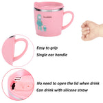 Baby Kids Toddler Sippy Cup Mug for Milk, Coffee, Stainless Steel Trainer Straw Cup with Lid, Fox, 7oz/Pink