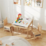 Costzon Kids Table and Chairs, 3 in 1 Wooden Activity Toddler Desk w/Reversible Whiteboard & Chalkboard, Hidden Space and Drawers for Arts, Crafts, Play, Toddler Table and Chair Set (Gray, Panda)